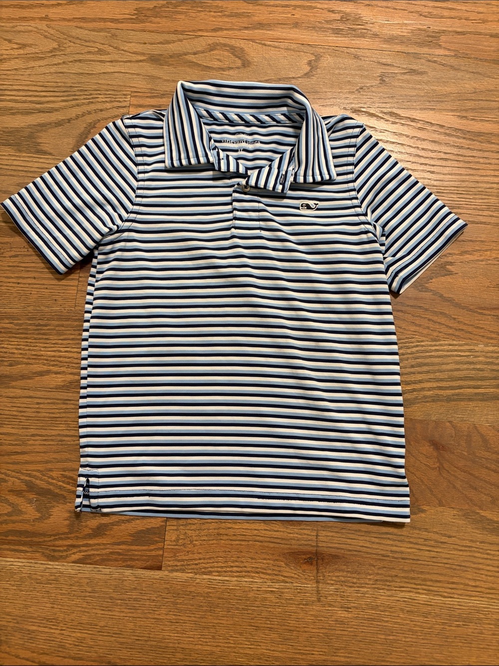 Boys 3T Blue and White Striped Polo Shirt EUC